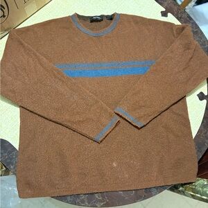 Vintage Lorenzo Brown Crewneck Sweater with Blue Stripes